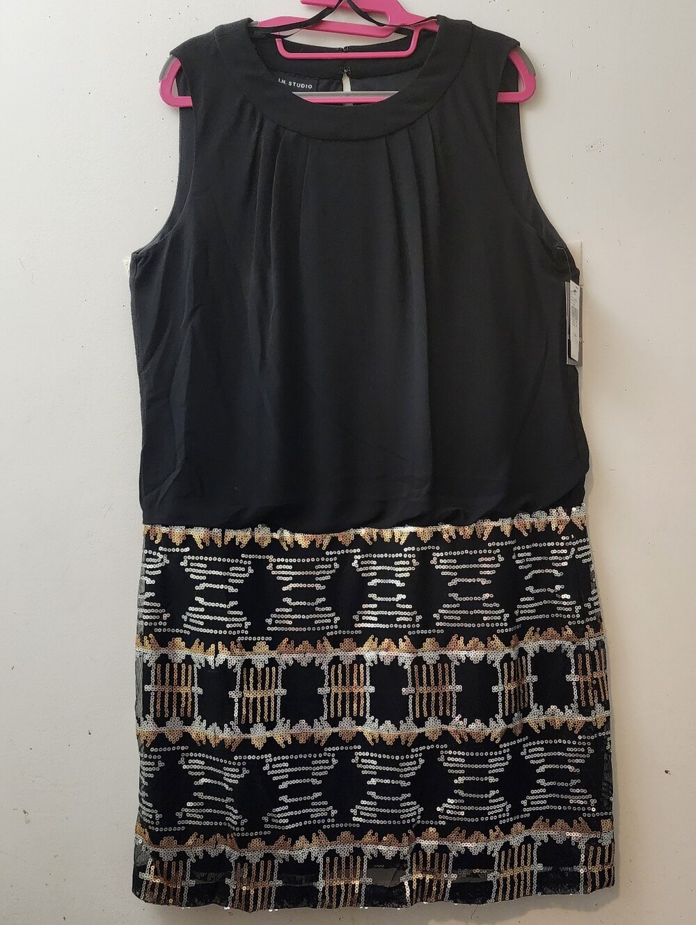 I.N. Studio Dress 14 NWT Gold/Silver Sequin Black Cocktail Party Event Occasion